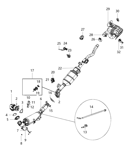 2008 Jeep Compass Muffler And Tailpipe Exhaust Includes Isolator And Clamp Diagram for 68296806AC