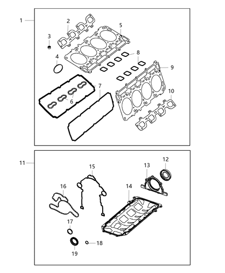 2019 Jeep Wrangler Gasket Kit Engine Upper Diagram for 68159796AB