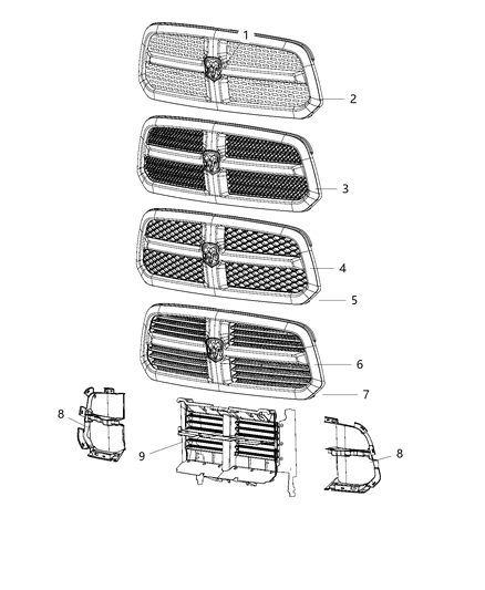 Grille Active Shutter Comes With Attaching Hardware Diagram for 68192368AB
