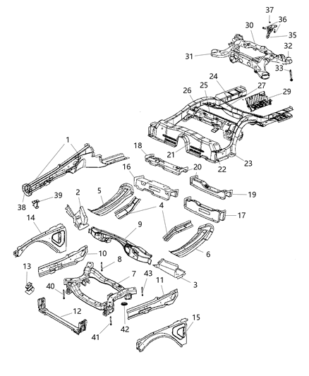Subframe Rear Axle Diagram for 68087228AB