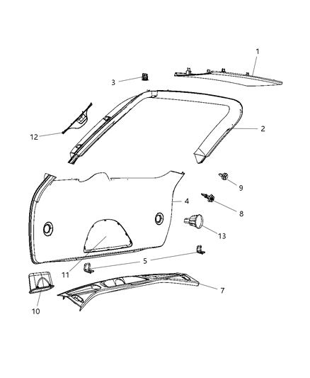 Panel Liftgate Trim Upper Diagram for 5KT37DX9AB