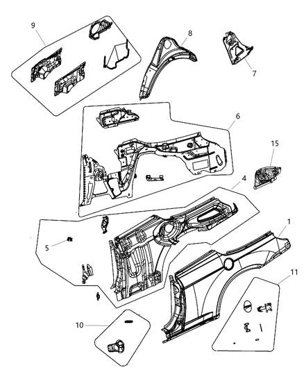 2010 Chrysler Sebring Panel Quarter Inner Diagram for 4389714AE