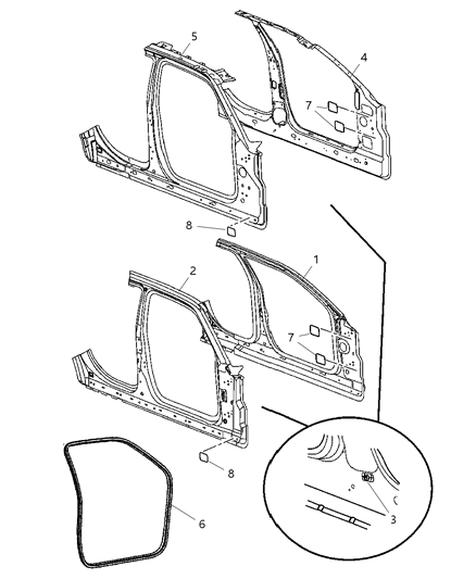 2005 Chrysler 300 Panel Bodyside Aperture Front Outer Diagram for 5135904AE