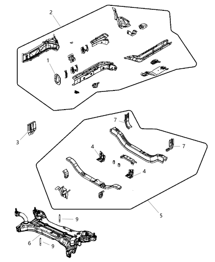 Crossmember Front Side Rail Bracket Attaching Diagram for 5115402AG
