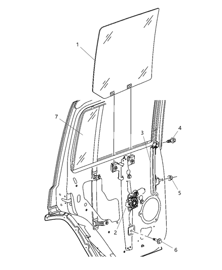 1996 Jeep Grand Cherokee Regulator Rear Door Window Diagram for 55396482AC