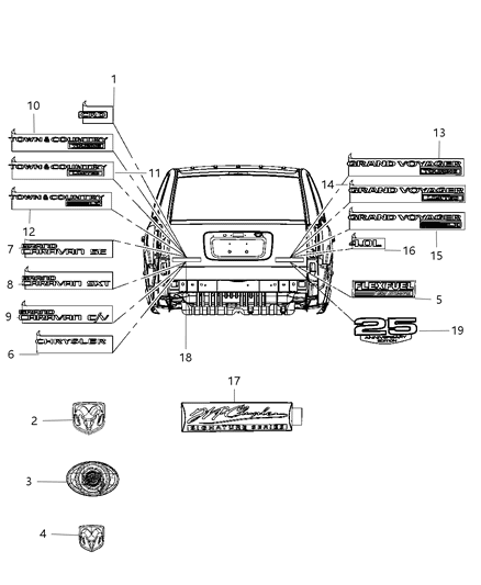 Nameplate Town & Country Lx Diagram for 5113422AA
