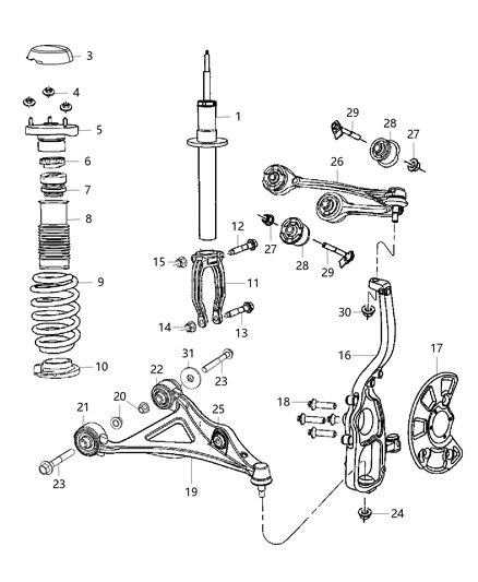 Shock Absorber Suspension Front Diagram for 68072068AC