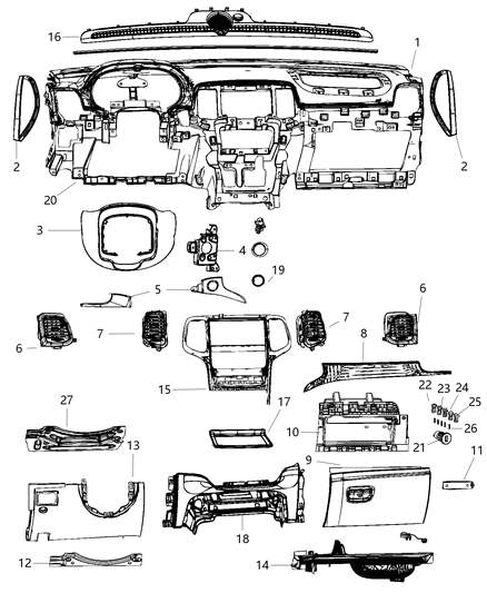 2006 Dodge Caravan Reinforcement Instrument Panel Diagram for 68141537AF