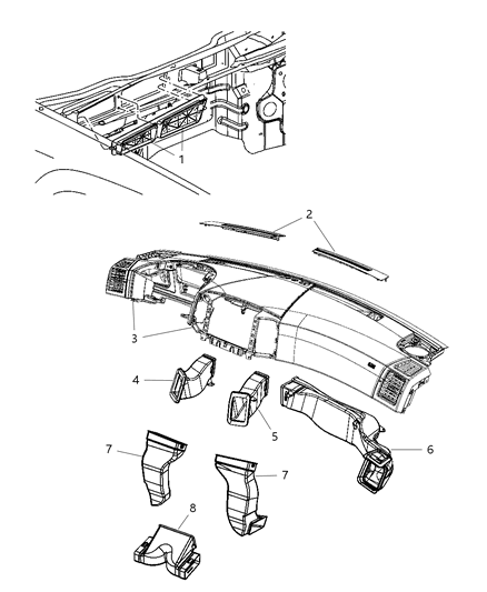 Duct Air Outlet Center Diagram for 55117037AA