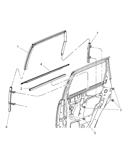 Weatherstrip Rear Door Glass Running Diagram for 4724778AF