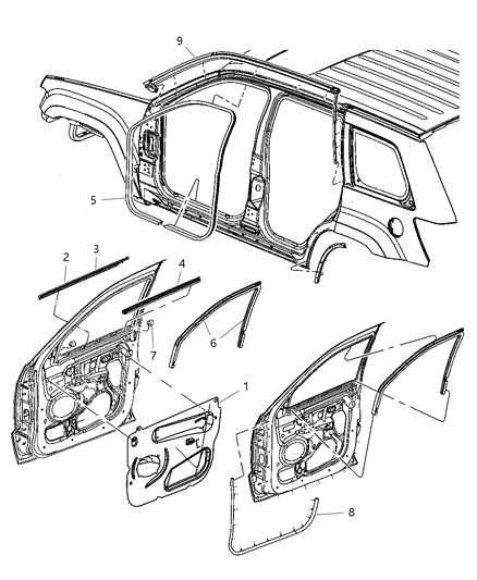 Seal Front Door Glass Diagram for 55394052AD