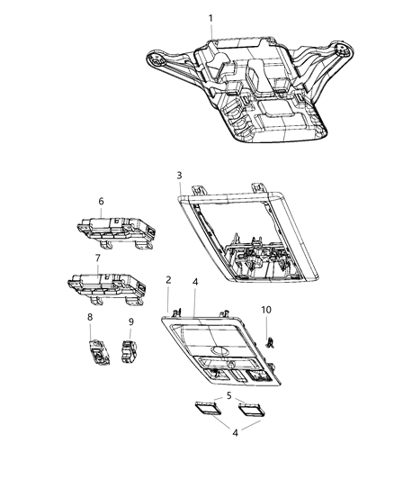 2008 Jeep Liberty Housing Overhead Console: LED Lamps Serviced Assembly Only Diagram for 6DC99DX9AA