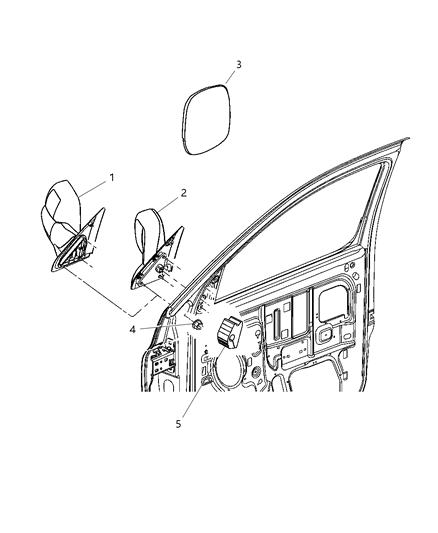 2008 Dodge Ram 3500 Mirror Outside Rearview Manual Diagram for 55077439AH
