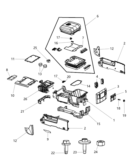 2011 Ram 2500 Cupholder Console Diagram for 1QR15DX9AA