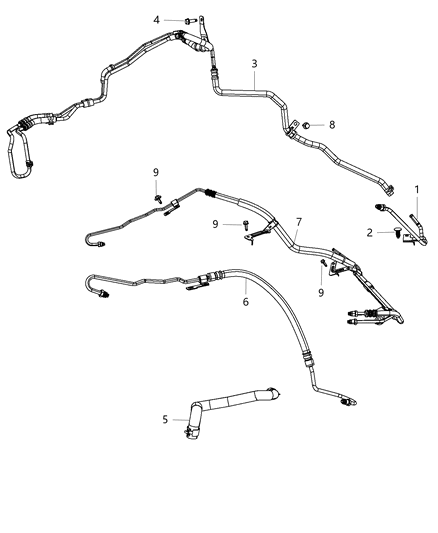 Hose And Cooler Power Steering Return Diagram for 5105789AK