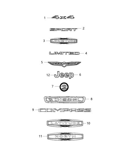 Nameplate Front Door Compass Diagram for 68419744AA