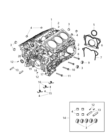 2020 Chrysler Pacifica Pin Kit Short Block Engine Item 13, All Plugs Installed Diagram for 68146903AB
