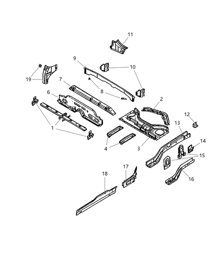 2002 Chrysler PT Cruiser Rail Rear Floor Pan Side Diagram for 5017557AC