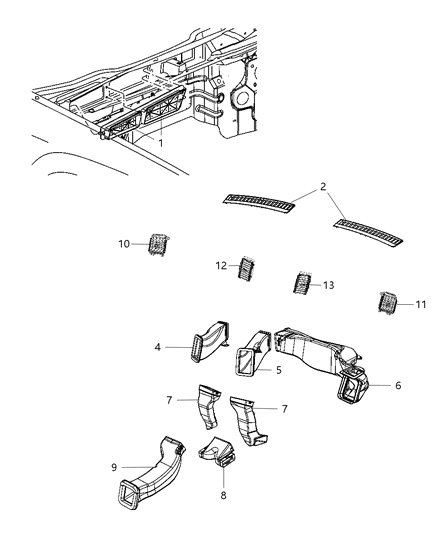 Outlet A/C & Heater Diagram for 1EA081X9AC