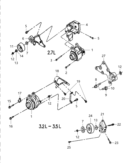 Pulley Idler Power Steering And Alternator Belt Diagram for 4792112AD