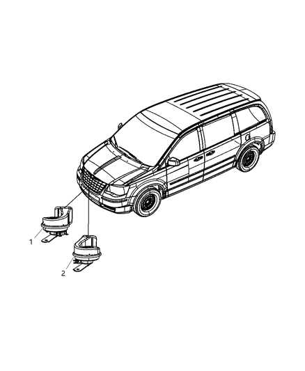2009 Dodge Grand Caravan Horn And Bracket High Note Diagram for 5026986AB