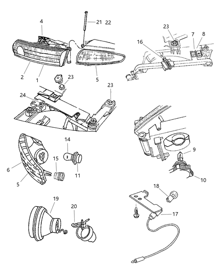 1991 Chrysler Town & Country Lamp Assembly, Headlamp, 1993, Right Diagram for V7108256AA