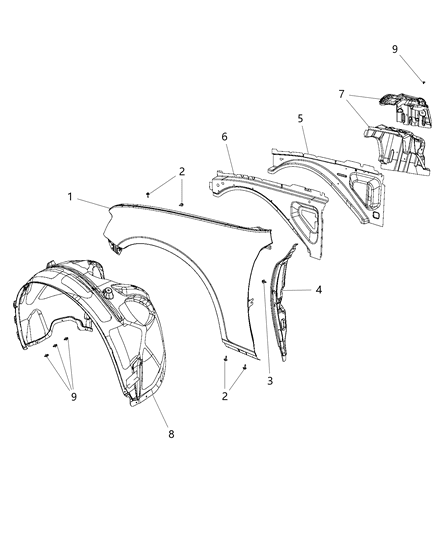 2003 Dodge Ram 2500 Fender Front Diagram for 55113438AB