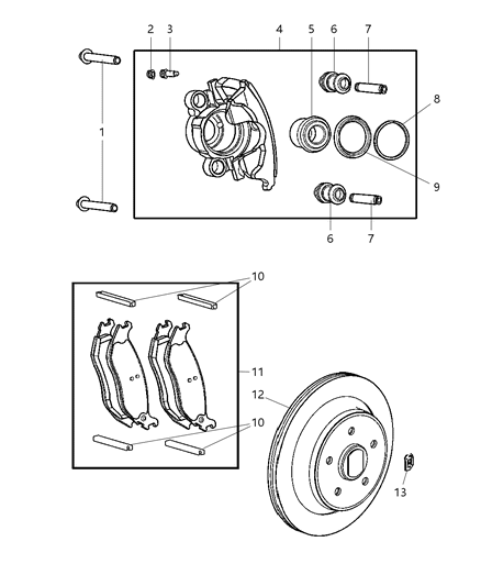 2006 Chrysler PT Cruiser Pad Kit Rear Disc Brake Diagram for V2013253AB