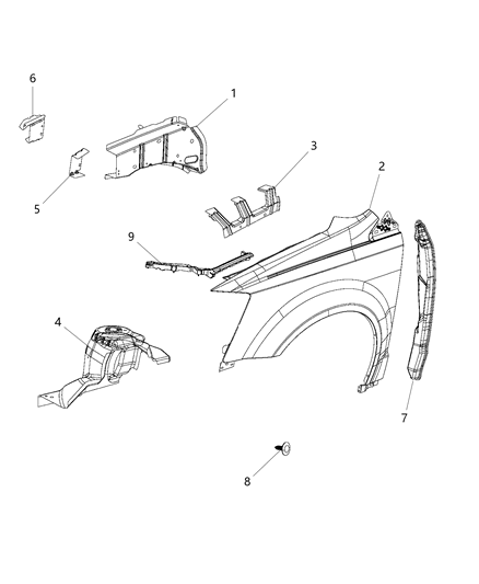 Panel Fender Diagram for 68029129AB