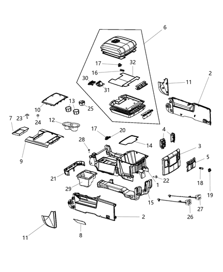 Mat Floor Console Console Bin Diagram for 1QV131A8AA