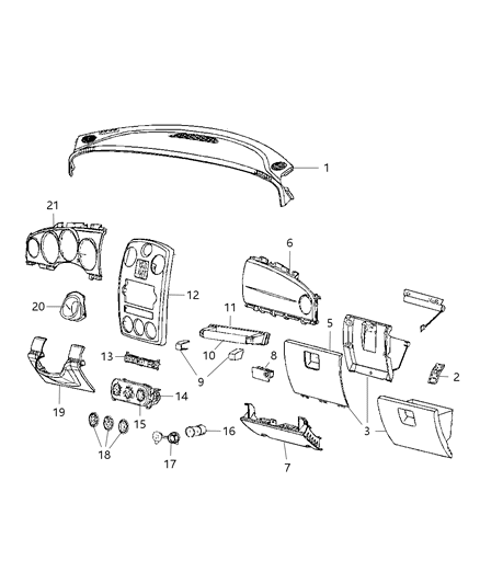2008 Chrysler PT Cruiser Latch Glove Box Door Diagram for 1FW84BDAAA