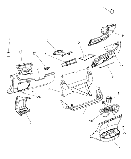 2001 Jeep Cherokee Bracket Cup Holder Diagram for 68194654AA