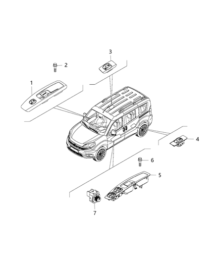 Switch And Bezel Power Window Includes Inside Door Handle Diagram for 5XY77LXHAA