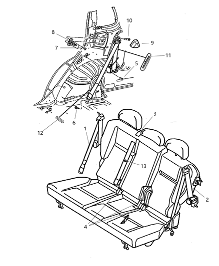 2003 Chrysler PT Cruiser Seat Belt Rear Diagram for WF60XDVAB