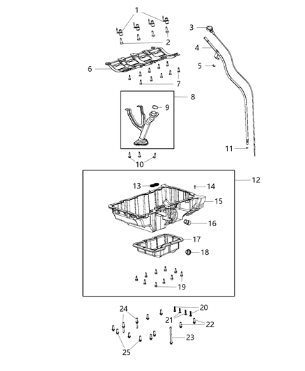 1984 Dodge Ramcharger Stud Double Ended M8X1.25X25 Upper Oil Pan Diagram for 6512472AA