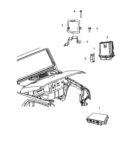 1986 Jeep J20 Bracket Engine Control Module Diagram for 68281470AA