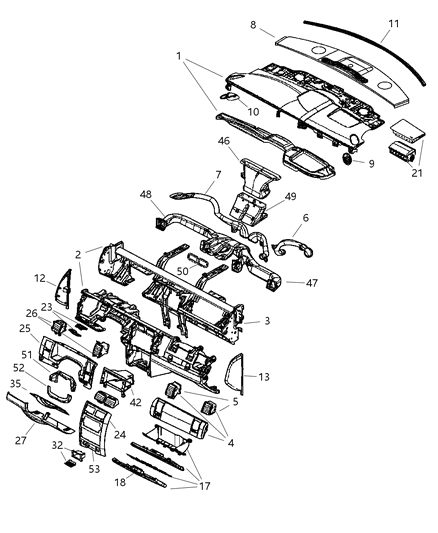 1996 Dodge Caravan Seal Instrument Panel Diagram for 5161003AA