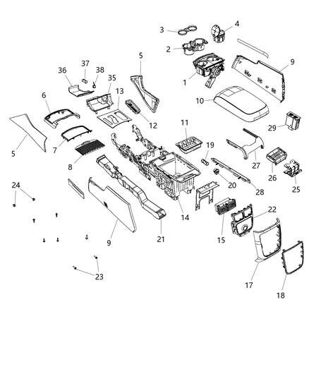Armrest Console Diagram for 1VT061S9AH
