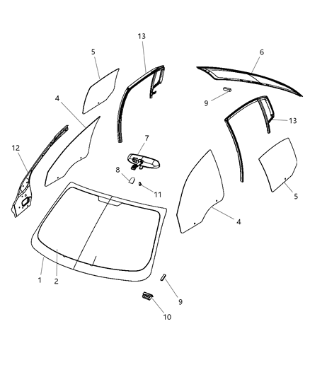 Weatherstrip Rear Door Flush Glass Diagram for 5074572AC