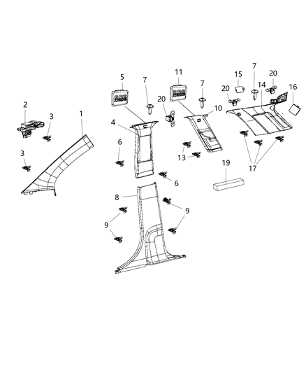 2020 Dodge Journey Cap Screw Cover AT Rear Or Molding, Facing Down Diagram for 1MK87HDAAA