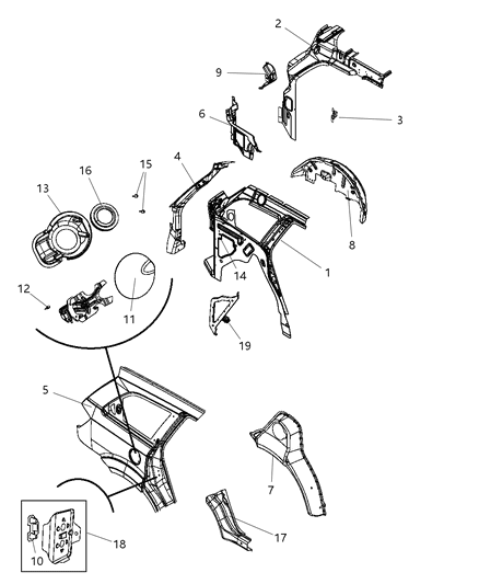 Panel Package Bodyside Aperture Rear Outer Diagram for 68035431AE