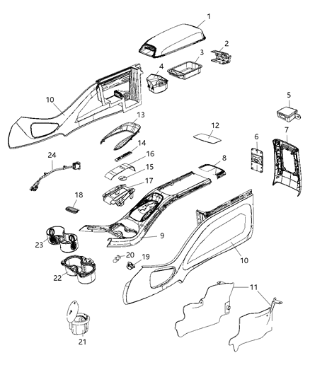 Bin Floor Console Forward Bin Diagram for 1QQ89DX9AD