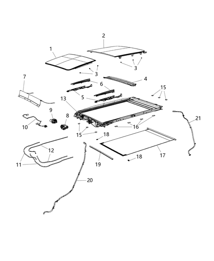 2018 Jeep Wrangler Glass Sunroof Diagram for 68081057AB