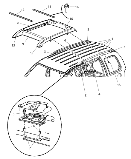 1988 Dodge Shadow Rail Luggage Rack Side Diagram for 55360418AG