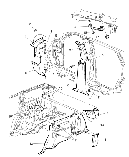 Panel Quarter Trim, Rear Passenger Side Diagram for 5GG841C3AC