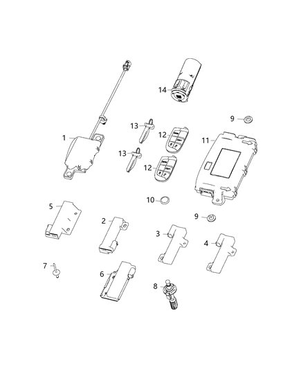 2019 Dodge Challenger Transmitter Integrated Key Fob Diagram for 68394202AA