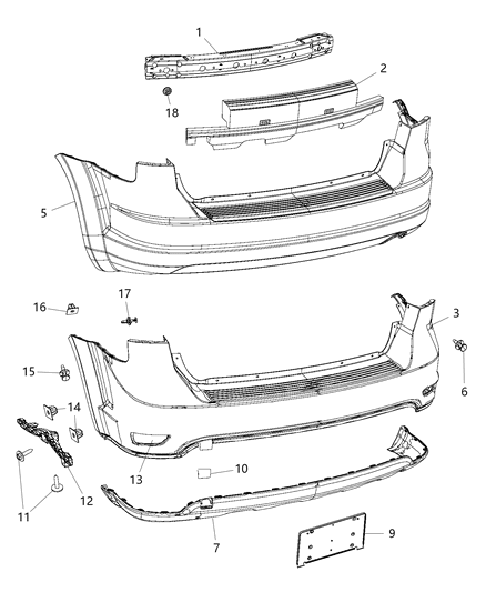 2005 Chrysler Town & Country Fascia Rear 1 Pieces Fascia Diagram for 1SU15TZZAE