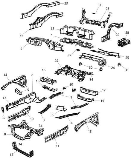 Crossmember Floor Pan Toeboard Diagram for 4780841AD