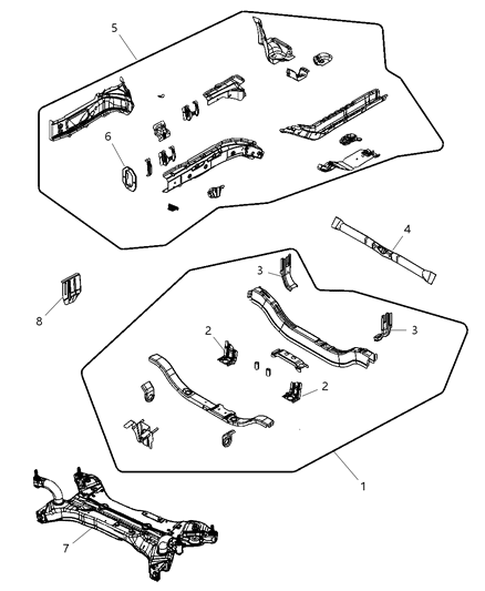 2000 Jeep Grand Cherokee Crossmember Front Side Rail Lower Diagram for 5115402AA