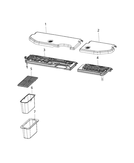 2008 Jeep Liberty Cover Storage Bin Foot Wells, Second Row Floor Diagram for 5LF14LU7AA